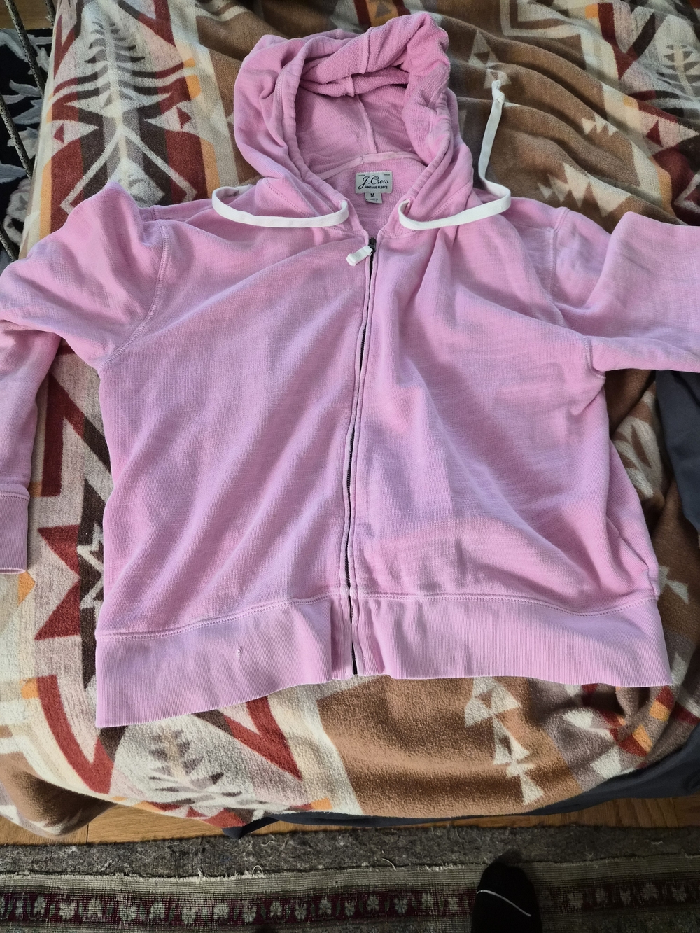 J.Crew Pink Vintage Fleece Full Zip Hoodie Medium Distressed Flaws